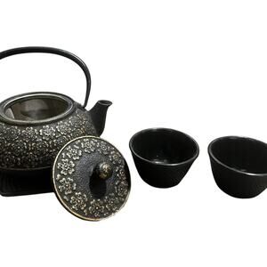 Discontinued 2014 Teavana "Sakura" Cast Iron Tea Set - Teapot, Trivet & 2 Cups